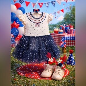 Red, White, Blue & Polka Dots Centerpiece For Baby Shower, Little Girls Birthday